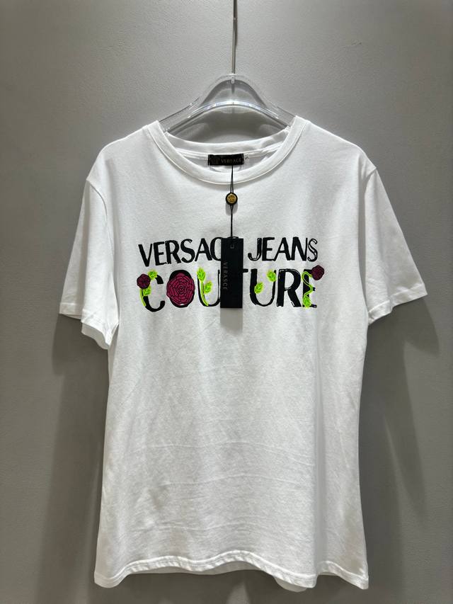 Versace 范思哲24新款玫瑰花logo印花圆领休闲百搭单品短袖t恤 Smlxl
